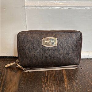 Michael Kors Dark Brown Wristlet Wallet with Gold Accents